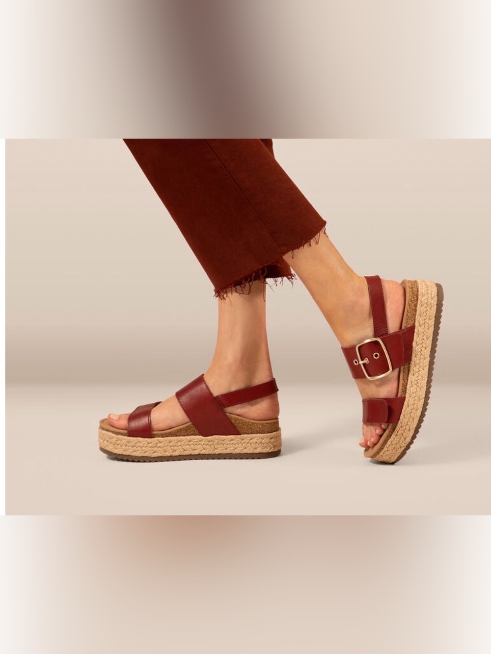Aetrex Brown Leather Platform Espadrille Sandals - Women